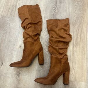 Cognac Brown Slouchy Heeled Boots size 40